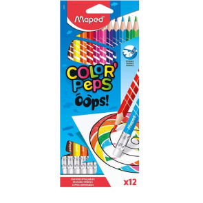 MAPED Цветни моливи Color Peps Oops с гума 12 цвята