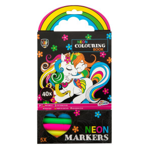 Книжка за оцветяване с 5 неонови маркера