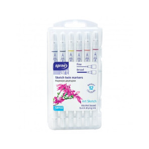 SpreeArt Маркери двувърхи Sketch, 12 цвята