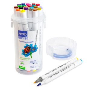 SpreeArt Маркери двувърхи Soft Brush 24 цвята в цилиндър