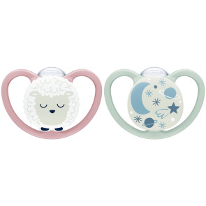 NUK Силиконова залъгалка 18-36 м. 2 бр. SPACE NIGHT ОВЦА