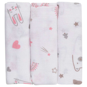 FREEON Муселинови пелени 3 бр. 80х80 БЯЛО/РОЗОВО