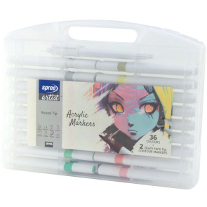 SpreeArt Маркери акрилни 36 цвята и 2 контурни