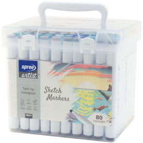 SpreeArt Двувърхи маркери Artist 80 цвята в кутия