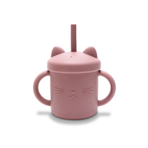 LORELLI Baby Care Силиконова чаша с дръжки и сламка 9+ NATURAL DEEP PINK