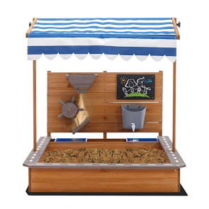 GINGER HOME Дървен пясъчник със сенник с UV защита и аксесоари