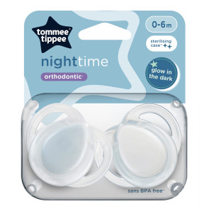 TOMMEE TIPPEE Ортодонтични залъгалки 0-6м. NIGHT Бяло/Синя
