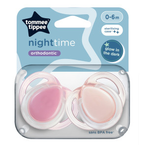 TOMMEE TIPPEE Ортодонтични залъгалки 0-6м. NIGHT Розова