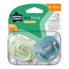 TOMMEE TIPPEE Ортодонтични залъгалки 6-18м. ANYTIME СИНЯ/ЗЕЛЕНА