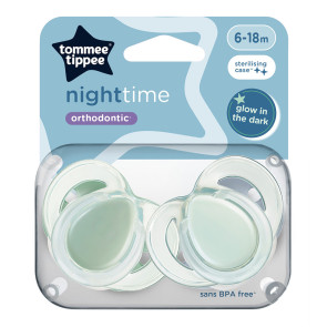 TOMMEE TIPPEE Ортодонтични залъгалки 6-18м. NIGHT Зелена