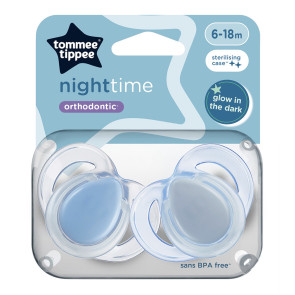 TOMMEE TIPPEE Ортодонтични залъгалки 6-18м. NIGHT Синя