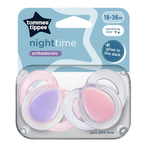 TOMMEE TIPPEE Ортодонтични залъгалки 18-36 м. NIGHT Розова