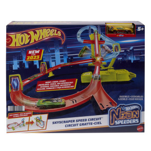 HW CITY Игрален Комплект Скоростна Писта Небостъргач + Количка