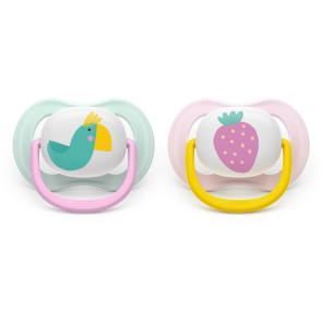 AVENT Силиконови залъгалки 2 бр. 0-6 м. ULTRA AIR ПАПАГАЛ/ЯГОДА МОМИЧЕ