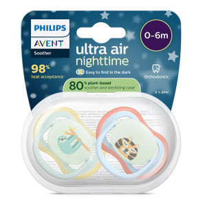 AVENT Силиконови залъгалки 2 бр. 0-6 м. ULTRA AIR NIGHT ЛЕНИВЕЦ/ТИГЪР