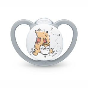 NUK PM Залъгалка силикон + кутийка 6-18 м 1 бр. AIR МЕЧО ПУХ СИВА