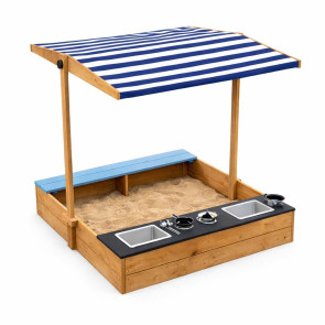 GINGER HOME Дървен пясъчник със сенник с UV защита и пейка 110х114х110 см.