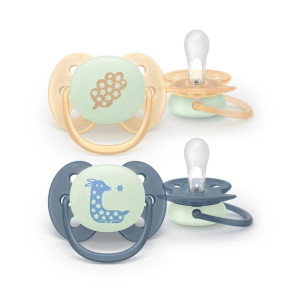 AVENT Силиконови залъгалки 2 бр. 6-18 м. ULTRA SOFT NIGHT ПАСТЕЛНИ МОМЧЕ
