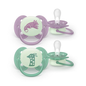 AVENT Силиконови залъгалки 2 бр. 6-18 м. ULTRA SOFT NIGHT ПАСТЕЛНИ МОМИЧЕ
