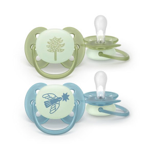 AVENT Силиконови залъгалки 2 бр. 18м+. ULTRA SOFT NIGHT ПАСТЕЛНИ МОМЧЕ