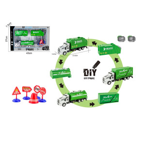 DIY City Truck Камион 1:48 със сменящи се ремаркета, пътни знаци