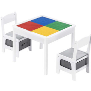 GINGER HOME К-кт дървена маса с 2 столчета двустранна WHITE/GRAY
