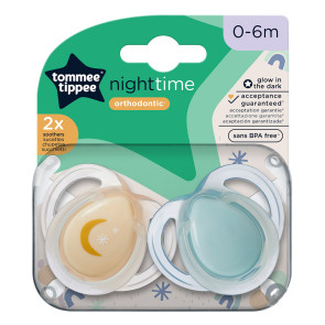 TOMMEE TIPPEE Ортодонтични залъгалки 0-6м. NIGHT  Зелена/Оранжева