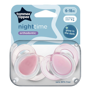 TOMMEE TIPPEE Ортодонтични залъгалки 6-18м. NIGHT Розова