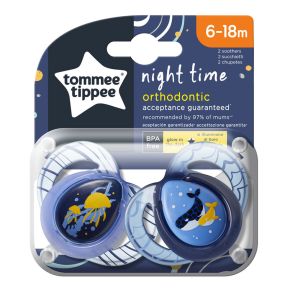 TOMMEE TIPPEE Ортодонтични залъгалки 6-18 м. NIGHT МЕДУЗА/КИТ