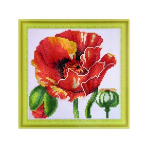 D'Art Диамантен гоблен - картина 30 x 30cм. с частична диамантена мозайка - Red poppy