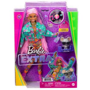 BARBIE EXTRA Кукла с дълги розови афро плитки и тоалет на цветя