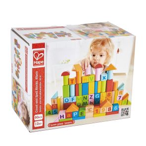 HAPE Дървени кубчета с цифри и букви 80 броя в кутия H8022