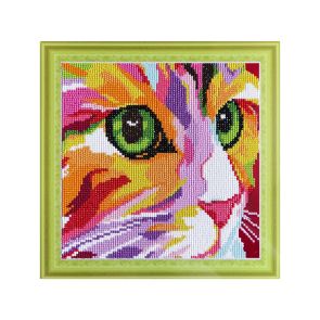 D'Art Диамантен гоблен - картина 30 x 30cм. с частична диамантена мозайка - Colored kitten AX303015