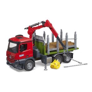 BRUDER Камион MERCEDES BENZ AROCS дървовоз с товарен кран и 3 дървени трупи 03669