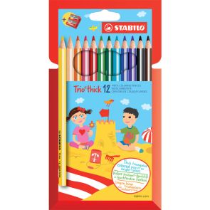 Stabilo Комплект цветни моливи и острилка Trio Thick 12 цвята