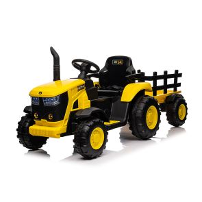Трактор Акумулаторен с ремарке 12V с родителски контрол Жълт
